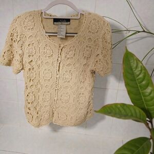 Silk Exchange vintage crochet cottagecore cream sweater cardigan L